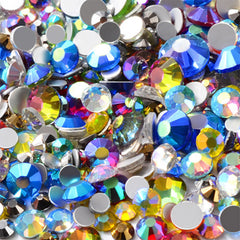 Rainbow Glass Rhinestones | Faceted Round Rhinestones | Sparkle Decoration | Decoden Supplies (AB Blue Rainbow / SS4 to SS20 / Around 300 pcs)