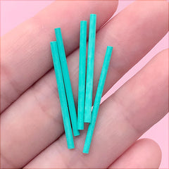 Mini Straw for Miniature Food Craft | Dollhouse Drink Making | Long Bugle Beads | Glass Bead | Kawaii Jewellery Supplies (5 pcs / Blue Green / 30mm)