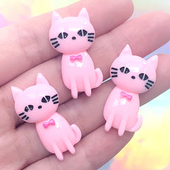 Kitty Decoden Cabochon | Kawaii Cat Resin Embellishment | Phone Case Decoration | Cute Jewelry DIY (3 pcs / Pink / 18mm x 31mm)