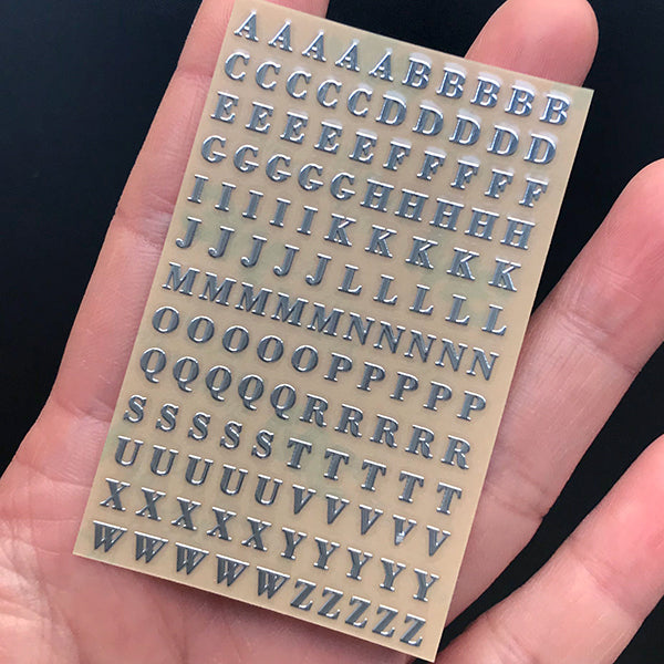 Uppercase Letter Stickers in Metallic Silver Color | Small Alphabet Sticker | Initial A to Z Stickers | Resin Art Decoration