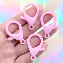 Lobster Claw Clasps | Plastic Snap Clips | Cute Lanyard Hook | Kawaii Accessories DIY | Keychain Making Supplies (4 pcs / Pink / 21mm x 35mm)