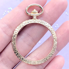 Gold Pocket Watch Open Bezel Pendant | Kawaii Steampunk Deco Frame for UV Resin | Resin Jewellery Making (1 piece / Gold / 35mm x 46mm)
