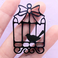 Kawaii Bird Cage Open Bezel for UV Resin | Black Acrylic Deco Frame | Kawaii Jewellery Supplies (1 piece / Black / 32mm x 49mm / 2 Sided)