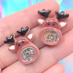 Christmas Reindeer Shaker Cabochons | Shake Shake Xmas Charm | Christmas Craft Supplies (2 pcs / 21mm x 24mm)