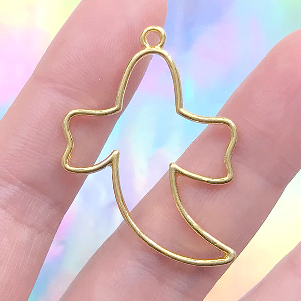 Ghost Open Bezel Charm for UV Resin Filling | Halloween Jewelry DIY | Resin Craft Supplies (1 piece / Gold / 26mm x 36mm)