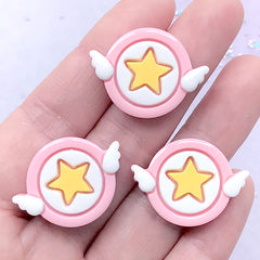 Star Magic Circle with Wings Cabochon | Magical Girl Decoden | Kawaii Mahou Kei Embellishments (3 pcs / 27mm x 20mm)