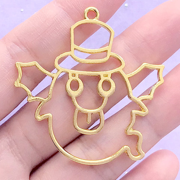 Halloween Ghost with Bat Wings Open Bezel | Bat Winged Ghost Deco Frame | Kawaii UV Resin Craft Supplies (1 piece / Gold / 44mm x 46mm)