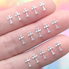 Christian Cross Nail Charms | Tiny Mini Catholic Cross Embellishment | Religious Resin Inclusions (15 pcs / Silver / 4mm x 6mm)