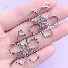 CLEARANCE Cherry Blossom Open Back Bezel | Sakura Charm | Plum Blossom Deco Frame | Kawaii UV Resin Jewellery DIY (2 pcs / Silver / 32mm x 35mm)