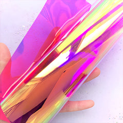 Iridescent Vinyl Fabric Sheet | Transparent PVC Leather Fabric | Kawaii Cabochon Candy Wrappers Making (Magenta / 20cm x 26cm / 0.1mm)
