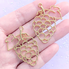 Grape Open Bezel | Fruit Deco Frame for UV Resin Filling | Food Charm | Kawaii Resin Jewelry DIY (2 pcs / Gold / 30mm x 41mm)