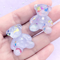 Bear Cabochon with Confetti | Kawaii Animal Embellishments | Phone Case Decoden Supplies | Resin Flatback (2 pcs / Purple / 24mm x 29mm)