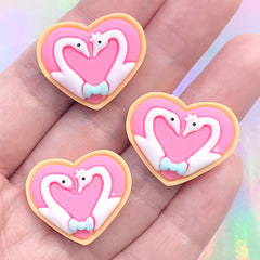 Dollhouse Swan Heart Sugar Cookie Embellishment | Miniature Sweet Deco | Kawaii Resin Cabochon | Decoden Supplies (3 pcs / 25mm x 21mm)