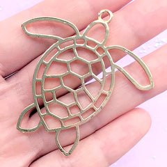 Sea Turtle Open Bezel for UV Resin Filling | Marine Life Deco Frame | Kawaii Resin Jewelry Supplies (1 piece / Gold / 50mm x 51mm)