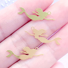 Small Mermaid Silhouette Charm | UV Resin Inclusion | Fairy Tale Embellishment for Kawaii Resin Jewelry DIY (3 pcs / 8mm x 23mm)