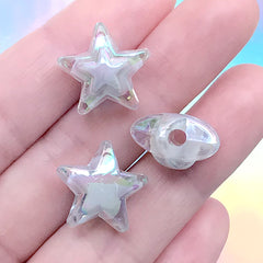 Star Acrylic Beads | Iridescent Bead | Kawaii Chunky Jewellery DIY (AB Grey / 4 pcs / 17mm x 16mm)
