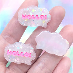 Bubble Balloon Cabochon with Glitter and Star Confetti | Kawaii Embellishments | Decoden Phone Case DIY (3 pcs / White / 28mm x 18mm)