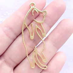 Animal Cat Open Bezel Charm | Cute Kitty Deco Frame for UV Resin Filling | Kawaii Pet Jewelry Making (1 piece / Gold / 20mm x 52mm)