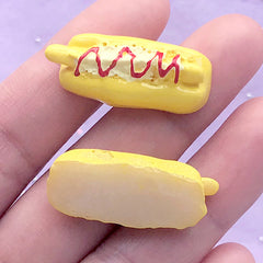 Miniature Hot Dog Cabochon | Dollhouse Food Craft | Kawaii Decoden Supplies | Phone Case Deco (2 pcs / 12mm x 30mm)