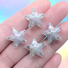 Star Acrylic Beads | Iridescent Bead | Kawaii Chunky Jewellery DIY (AB Grey / 4 pcs / 17mm x 16mm)