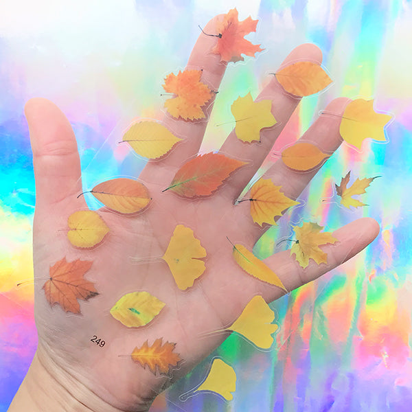 Fallen Leaves Sticker | Maple Leaf Ginkgo Leaf Resin Inclusions | Floral Embellishments | Clear Film Sheet for Resin Jewelry Making
