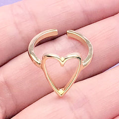 Kawaii Ring with Heart Open Bezel | Heart Frame for UV Resin Filling | Cute Jewelry Supplies (1 piece / Gold)