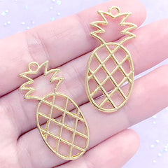 Pineapple Open Bezel Charm | Tropical Fruit Deco Frame for UV Resin Filling | Kawaii Resin Jewellery Supplies (2 pcs / Gold / 17mm x 38mm)