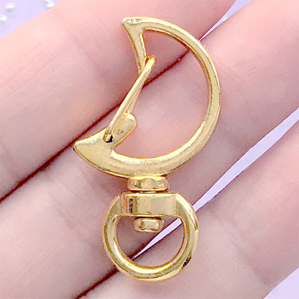 Kawaii Moon Snap Clip with Swivel Ring, Keychain Findings, Magical G, MiniatureSweet, Kawaii Resin Crafts, Decoden Cabochons Supplies