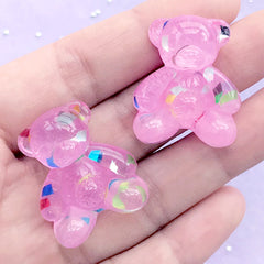 Kawaii Bear Cabochon with Colorful Confetti | Resin Embellishments | Decoden Phone Case (2 pcs / Pink / 24mm x 29mm)