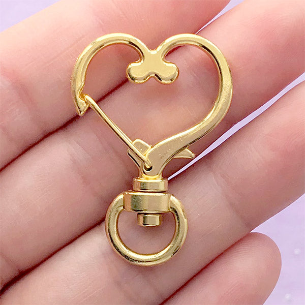 CLEARANCE Heart Snap Clip with Swivel Ring, Kawaii Keychain Findings, MiniatureSweet, Kawaii Resin Crafts, Decoden Cabochons Supplies