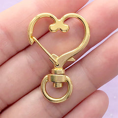 CLEARANCE Heart Snap Clip with Swivel Ring | Kawaii Keychain Findings | Lanyard Hook Clasp | Bag Charm DIY (1 piece / Yellow Gold / 24mm x 35mm)