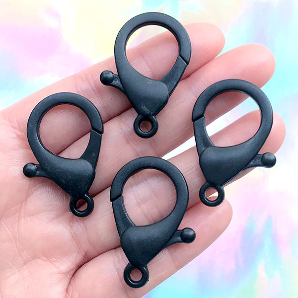 Plastic Lobster Clasps | Kawaii Lanyard Snap Hook | Snap Clips | Cute Purse Charm DIY | Kawaii Keychain Making (4 pcs / Black / 21mm x 35mm)