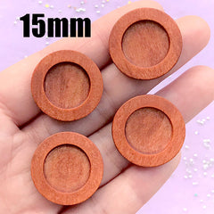 Round Wood Bezel for Resin Filling | 15mm Cabochon Setting | Cameo Wooden Tray | Resin Wood Jewellery Supplies (4 pcs / 15mm / Orange Brown)