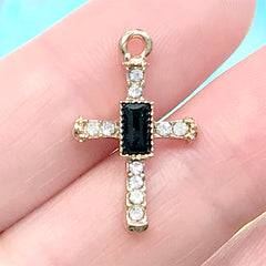Rhinestone Latin Cross Charm | Small Cross Pendant | Luxury Religion Jewelry Making Supplies (1 piece / Gold / 14mm x 22mm)