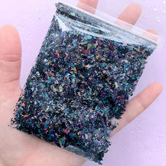 Holographic Irregular Flakes | Aurora Borealis Confetti | Iridescent Glitter | Holo Sprinkles | Embellishments for Resin Art | Nail Design (AB Black / 10g)