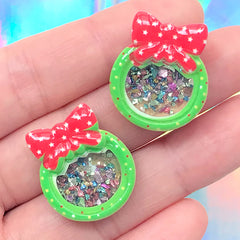 Shake Shake Christmas Wreath Cabochons | Christmas Shaker Embellishments | Xmas Ornaments (2 pcs / 20mm x 24mm)