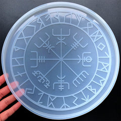 Runic Wheel Silicone Mold | Vegvisir Norse Wheel Mould | Viking Compass Mold with Engraved Ancient Alphabets (240mm)