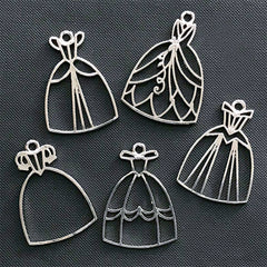 Princess Prom Dress Open Bezel | Evening Dress Charm | Ball Gown Deco Frame | Kawaii UV Resin Jewelry DIY (5 pcs / Silver)