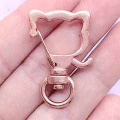 Kitty Snap Clip with Swivel Ring | Cat Shaped Lobster Clasp | Kawaii Jewellery Making | Cute Keychain Findings (1 piece / Rose Gold / 23mm x 34mm)
