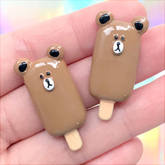 Miniature Cakesicle Cabochon | Bear Popsicle Resin Embellishment | Kawaii Jewelry Supplies | Decoden DIY (2 pcs / 17mm x 34mm)