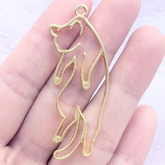 Animal Cat Open Bezel Charm | Cute Kitty Deco Frame for UV Resin Filling | Kawaii Pet Jewelry Making (1 piece / Gold / 20mm x 52mm)