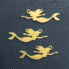 Small Mermaid Silhouette Charm | UV Resin Inclusion | Fairy Tale Embellishment for Kawaii Resin Jewelry DIY (3 pcs / 8mm x 23mm)