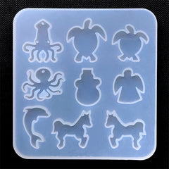 Marine Life and Animal Silicone Mold (9 Cavity) | Squid Sea Turtle Octopus Snowman Angel Dolphin Horse Mold | Resin Mold Supplies