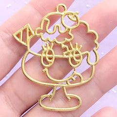 Ice Cream Parfait Open Bezel Pendant | Dessert Deco Frame | Kawaii UV Resin Jewelry DIY | Sweets Charm (1 piece / Gold / 39mm x 49mm)