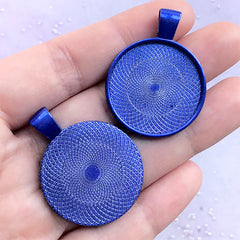 25mm Bezel Tray Charm | Round Cameo Base | Cabochon Bezel Setting | Kawaii Jewelry DIY (2 pcs / Dark Blue)