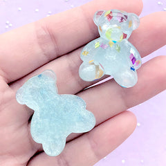 Kawaii Animal Cabochons | Bear Decoden Cabochon | Cute Embellishments for Cell Phone Deco (2 pcs / Blue / 24mm x 29mm)