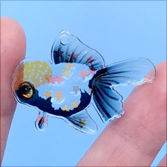 Glittery Goldfish Charm | Colorful Fish Pendant with Confetti | Kawaii Jewelry Making (1 Piece / Black / 38mm x 26mm)