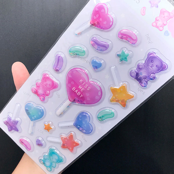Valentine Stickers, Puffy Heart Stickers, Love Stickers, Happy Vale, MiniatureSweet, Kawaii Resin Crafts, Decoden Cabochons Supplies