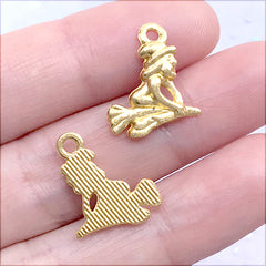 Small Witch on a Broom Stick Charm | Halloween Craft Supplies | Fairytale Jewelry DIY (10 pcs / Gold / 14mm x 16mm)