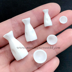 Dollhouse Sake Bottle and Sake Cup Silicone Mold | 3D Japanese Rice Wine Mold | Miniature Alcoholic Beverage DIY | UV Resin Craft Supplies